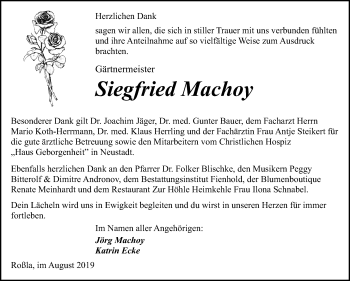 Traueranzeige von Siegfried Machoy von Mitteldeutsche Zeitung Sangerhausen