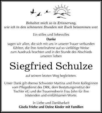 Traueranzeige von Siegfried Schulze von Mitteldeutsche Zeitung Wittenberg