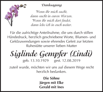 Traueranzeige von Siglinde Gempfer von Mitteldeutsche Zeitung Wittenberg