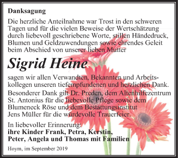 Traueranzeige von Sigrid Heine von Mitteldeutsche Zeitung Aschersleben