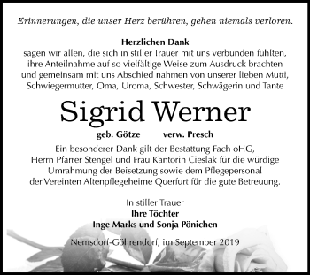 Traueranzeige von Sigrid Werner von Super Sonntag Merseburg/Querfurt
