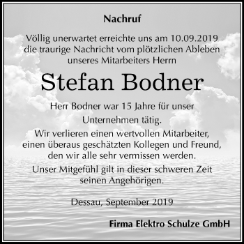 Traueranzeige von Stefan Bodner von Super Sonntag Dessau-Roßlau