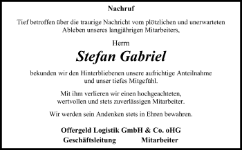 Traueranzeige von Stefan Gabriel von Mitteldeutsche Zeitung Zeitz