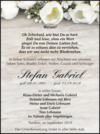 Traueranzeige von Stefan Gabriel von Mitteldeutsche Zeitung Zeitz
