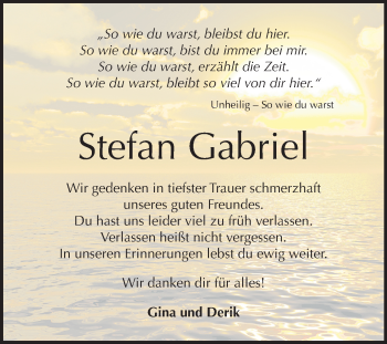 Traueranzeige von Stefan Gabriel von Mitteldeutsche Zeitung Zeitz