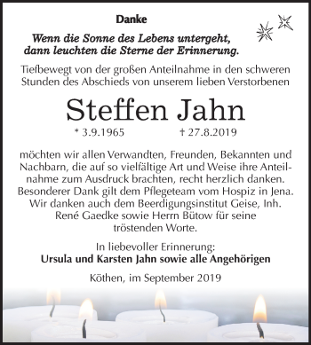 Traueranzeige von Steffen Jahn von Super Sonntag Köthen