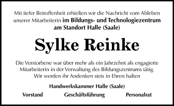 Traueranzeige von Sylke Reinke von Mitteldeutsche Zeitung Halle/Saalkreis / Merseburg/Querfurt