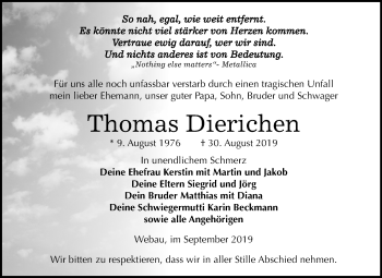 Traueranzeige von Thomas Dierichen von Wochenspiegel Weißenfels