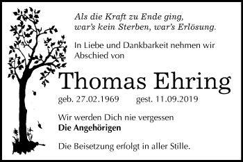 Traueranzeige von Thomas Ehring von Super Sonntag Bernburg