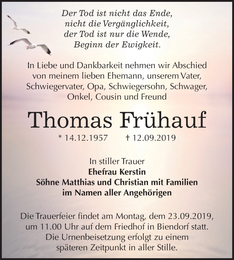  Traueranzeige für Thomas Frühauf vom 21.09.2019 aus Super Sonntag Bernburg