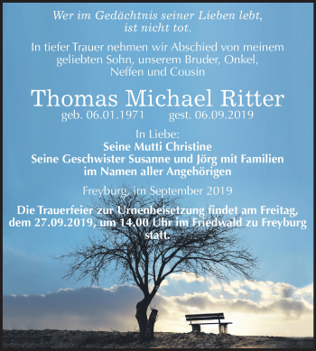 Traueranzeige von Thomas Michael Ritter von Wochenspiegel Naumburg/Nebra