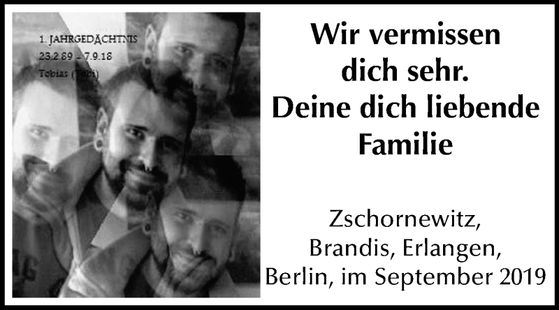  Traueranzeige für Tobias  vom 07.09.2019 aus Super Sonntag Wittenberg