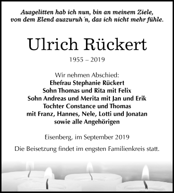 Traueranzeige von Ulrich Rückert von Mitteldeutsche Zeitung Zeitz
