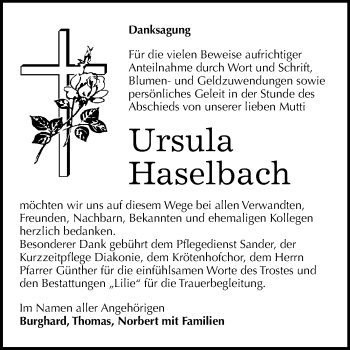 Traueranzeige von Ursula Haselbach von Super Sonntag Dessau-Roßlau