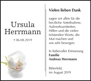 Traueranzeige von Ursula Herrmann von Wochenspiegel Bitterfeld