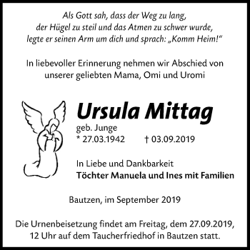 Traueranzeige von Ursula Mittag von Mitteldeutsche Zeitung Merseburg/Querfurt