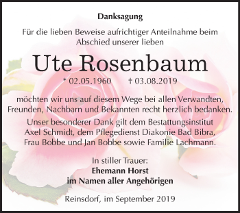 Traueranzeige von Ute Rosenbaum von Mitteldeutsche Zeitung Naumburg/Nebra