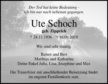 Traueranzeige von Ute Schoch von Mitteldeutsche Zeitung Halle/Saalkreis