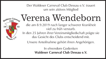 Traueranzeige von Verena Wendeborn von Super Sonntag Dessau-Roßlau