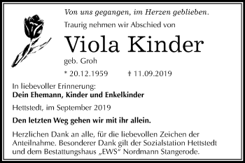 Traueranzeige von Viola Kinder von Super Sonntag Mansfelder Land