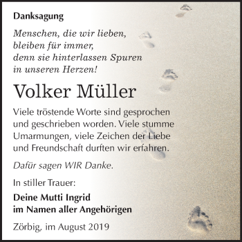 Traueranzeige von Volker Müller von Wochenspiegel Bitterfeld