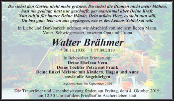 Traueranzeige von Walter Brähmer von Mitteldeutsche Zeitung Aschersleben