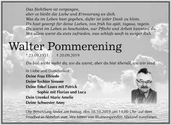 Traueranzeige von Walter Pommerening von Super Sonntag Wittenberg