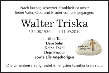 Traueranzeige von Walter Triska von Mitteldeutsche Zeitung Wittenberg