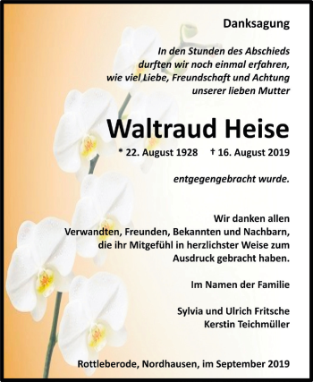 Traueranzeige von Waltraud Heise von Super Sonntag Sangerhausen