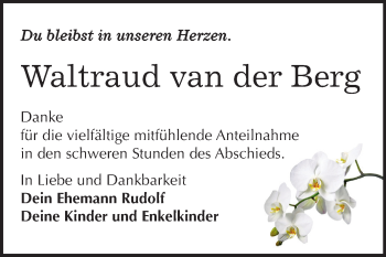 Traueranzeige von Waltraud van der Berg von Wochenspiegel Bitterfeld