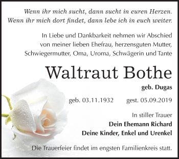 Traueranzeige von Waltraut Bothe von Super Sonntag Wittenberg