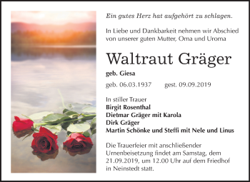 Traueranzeige von Waltraut Gräger von Mitteldeutsche Zeitung Quedlinburg