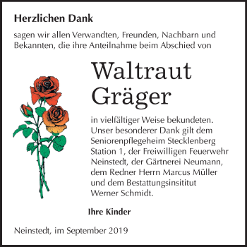 Traueranzeige von Waltraut Gräger von Super Sonntag Quedlinburg