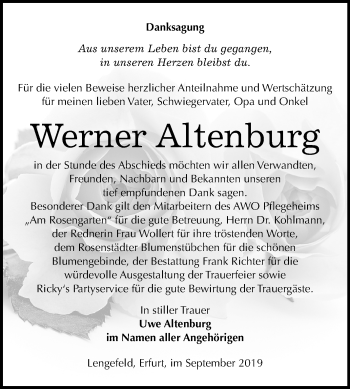 Traueranzeige von Werner Altenburg von Mitteldeutsche Zeitung Sangerhausen