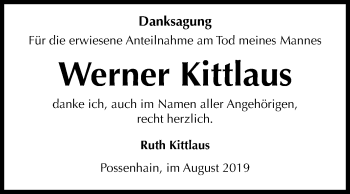 Traueranzeige von Werner Kittlaus von Mitteldeutsche Zeitung Zeitz