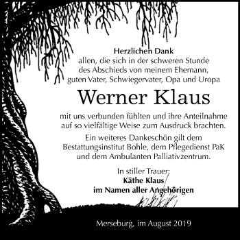 Traueranzeige von Werner Klaus von Super Sonntag Merseburg/Querfurt