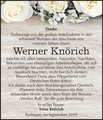 Traueranzeige von Werner Knörich von Mitteldeutsche Zeitung Köthen