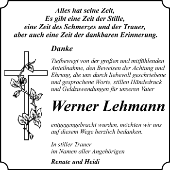 Traueranzeige von Werner Lehmann von Super Sonntag Dessau-Roßlau