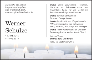 Traueranzeige von Werner Schulze von Mitteldeutsche Zeitung Bernburg