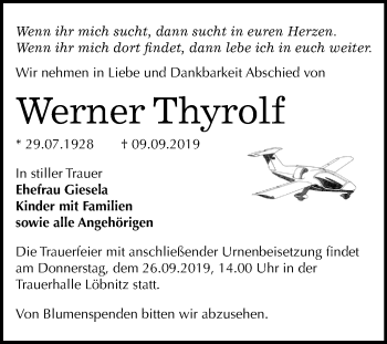 Traueranzeige von Werner Thyrolf von Mitteldeutsche Zeitung Bitterfeld