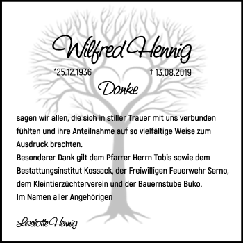 Traueranzeige von Wilfred Hennig von Mitteldeutsche Zeitung Wittenberg