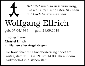 Traueranzeige von Wolfgang Ellrich von Mitteldeutsche Zeitung Bernburg