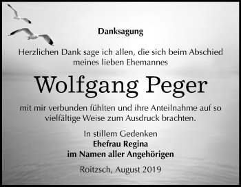 Traueranzeige von Wolfgang Peger von Wochenspiegel Bitterfeld