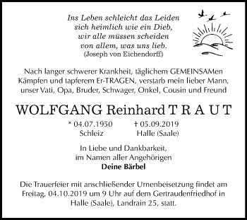 Traueranzeige von Wolfgang Reinhard Traut von Mitteldeutsche Zeitung Halle/Saalkreis