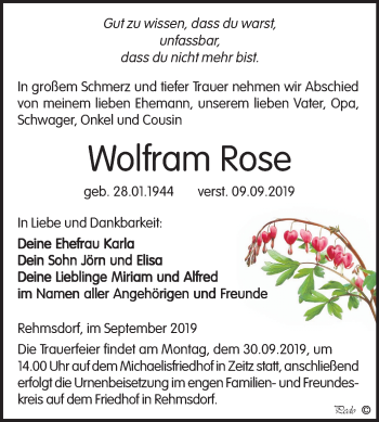 Traueranzeige von Wolfram Rose von Mitteldeutsche Zeitung Zeitz