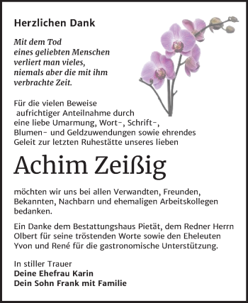 Traueranzeige von Achim Zeißig von Wochenspiegel Bitterfeld