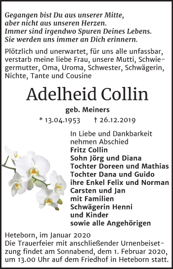 Traueranzeige von Adelheid Collin von Super Sonntag Quedlinburg