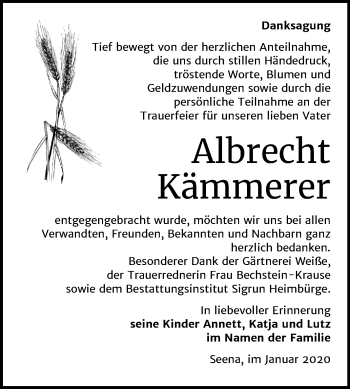 Traueranzeige von Albrecht Kämmerer von Wochenspiegel Naumburg/Nebra