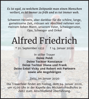 Traueranzeige von Alfred Friedrich von Mitteldeutsche Zeitung Zeitz