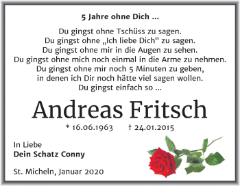 Traueranzeige von Andreas Fritsch von Mitteldeutsche Zeitung Merseburg/Querfurt